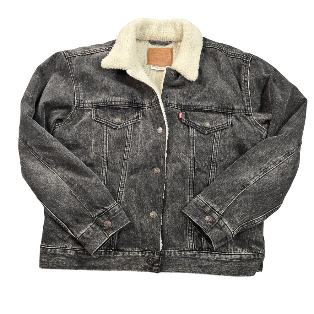 Levis Jacket Mens Medium Gray Premium Sherpa Lined Denim Trucker PC9-36137-0007